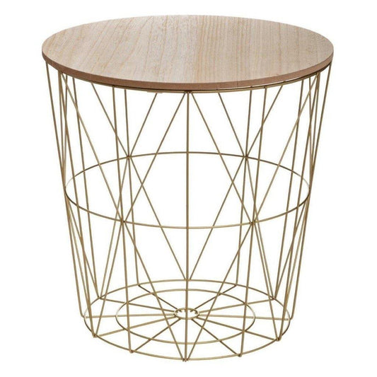 Mesa Auxiliar Dorada con tapa de Madera-ivvidek