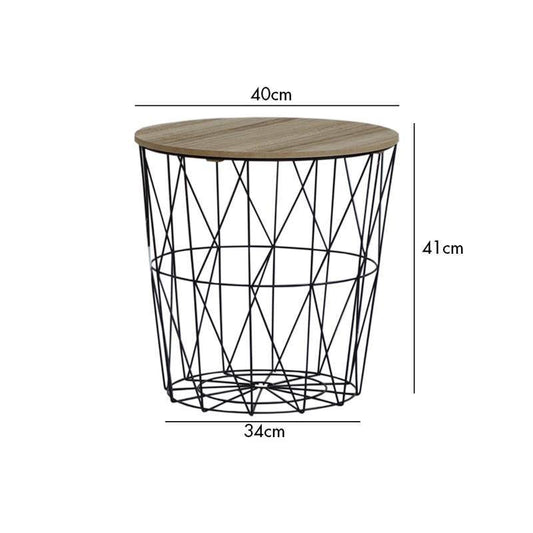Mesa Auxiliar Negra con tapa de Madera - 40 x 34 x 41cm-ivvidek