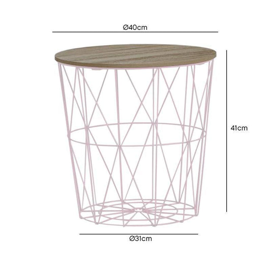 Mesa Auxiliar Rosa con tapa de Madera-ivvidek