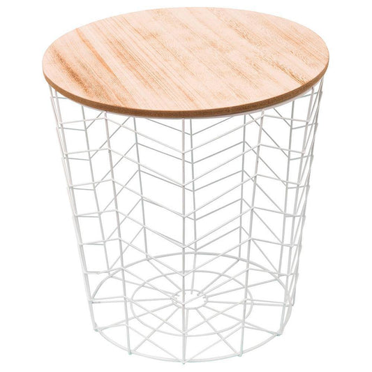 Mesa Auxiliar Varilla Blanca con tapa de Madera-ivvidek