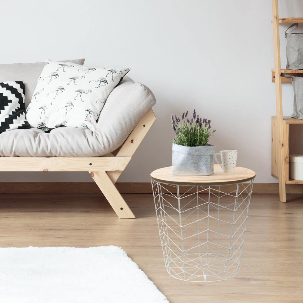 Mesa Auxiliar Varilla Blanca con tapa de Madera-ivvidek