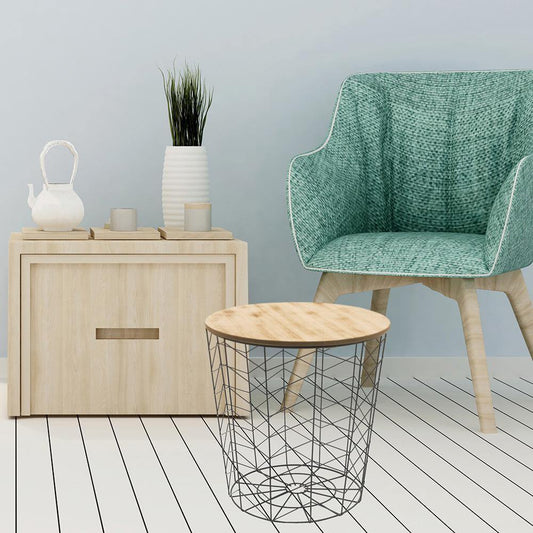 Mesa Auxiliar Varillas GRIS con tapa de Madera-ivvidek