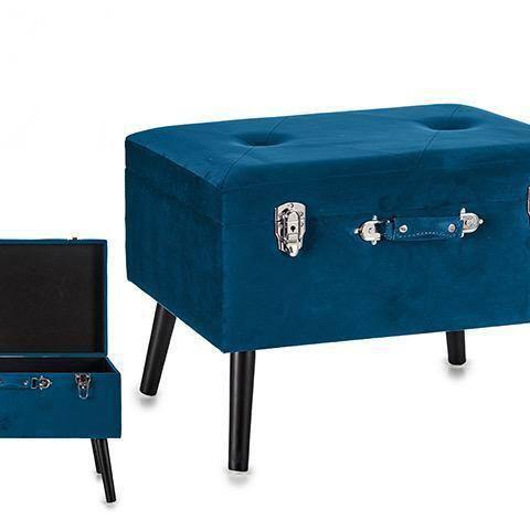 Puff Taburete Maletín Terciopelo - Azul-ivvidek
