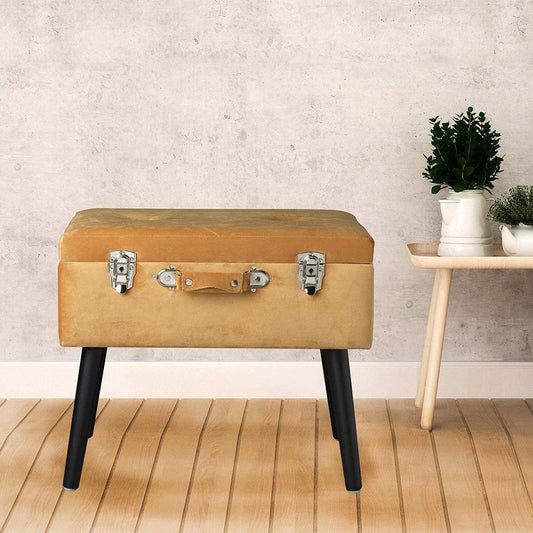 Puff Taburete Maletín Terciopelo - Mostaza-ivvidek