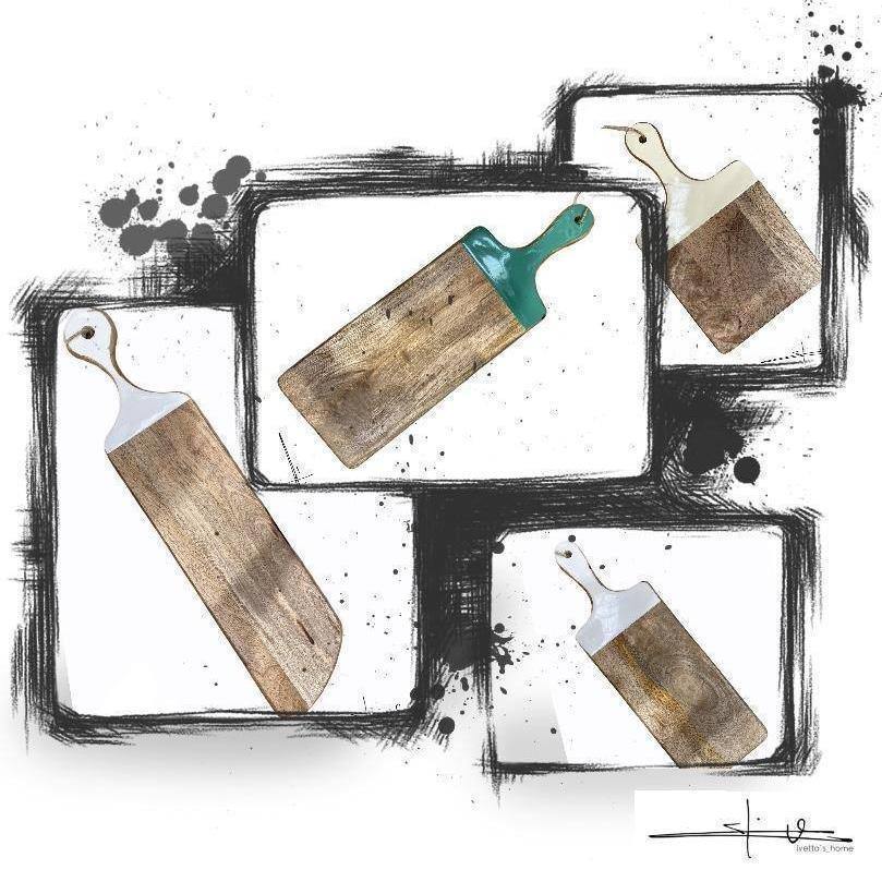 Tabla de Madera de Mango con asa de Cerámica - 65,5x15cm-ivvidek