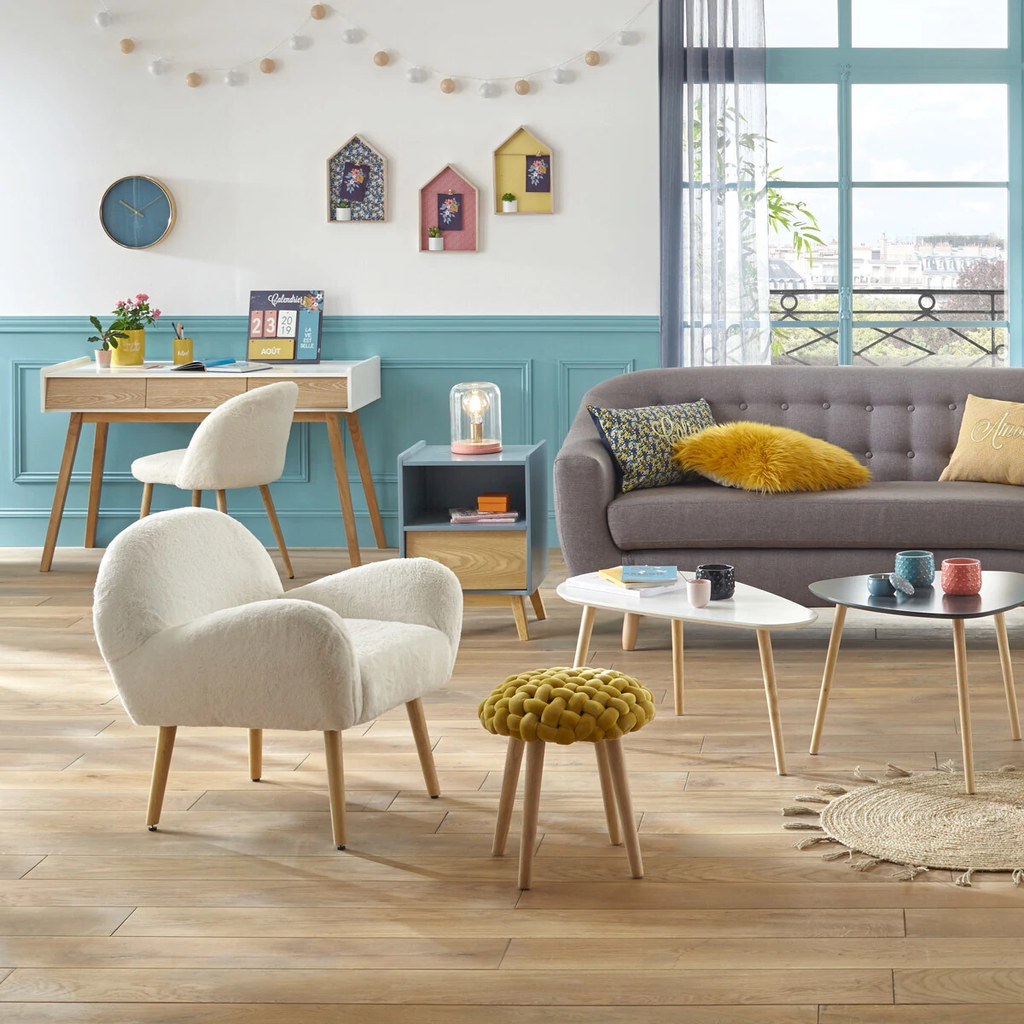 Taburete "Terciopelo Puntos” Mostaza - 39x39x43cm-ivvidek