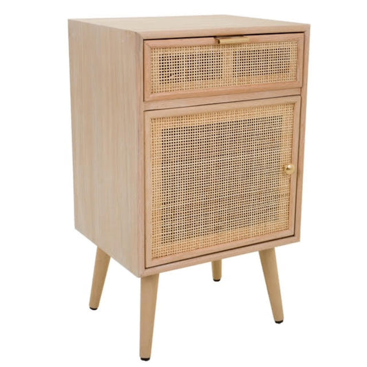 Mesita de Noche de Madera Rejilla y Ratán - "Trento"