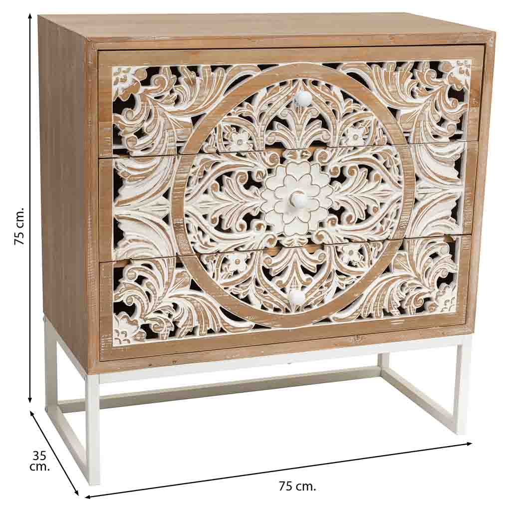 Cómoda de Madera Tallada Mandala - “SAIMA"