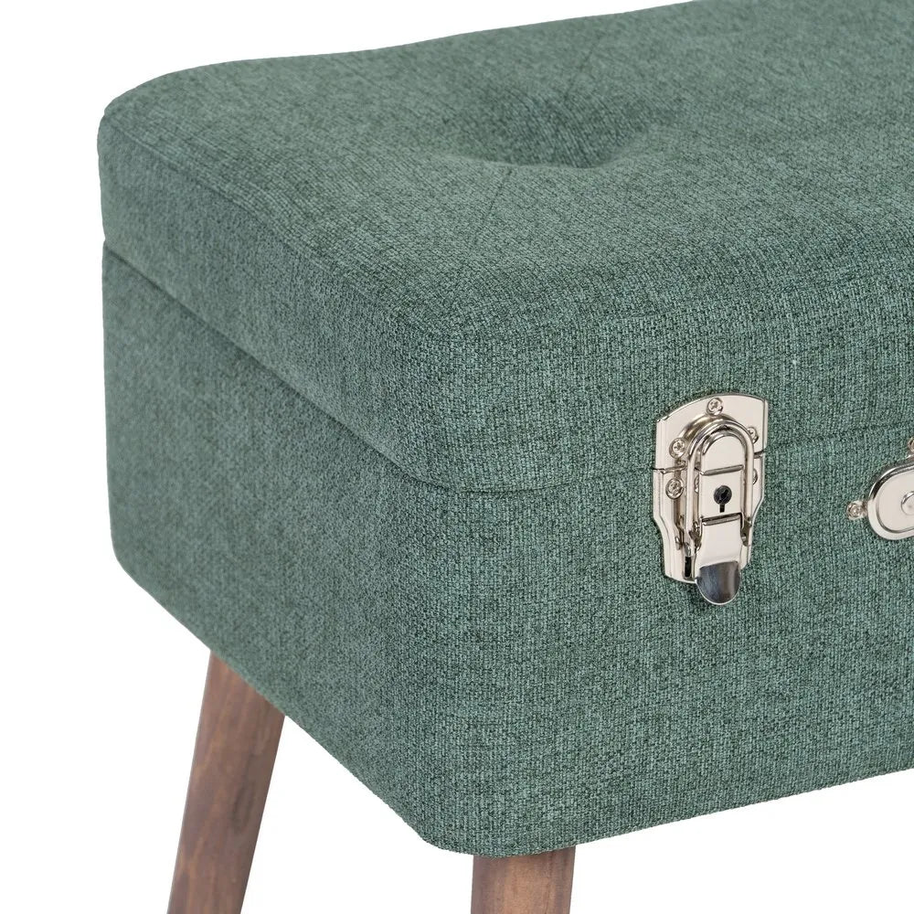 Banqueta Baúl Maleta Verde de Tejido y Madera - "LOREN"