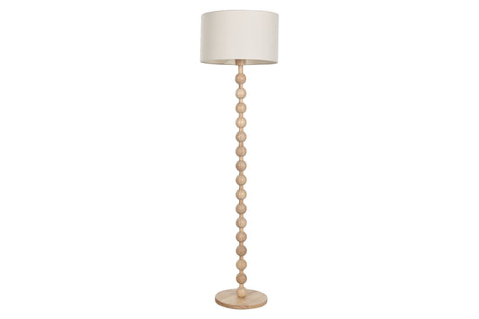 Lámpara de Pie de Madera de Hevea Natural con Pantalla de Lino