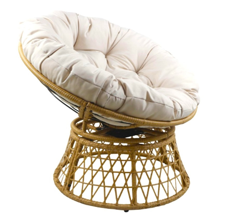 Sillón giratorio de Ratán para exterior con cojín – 90x80x82 cm | Terraza y jardín