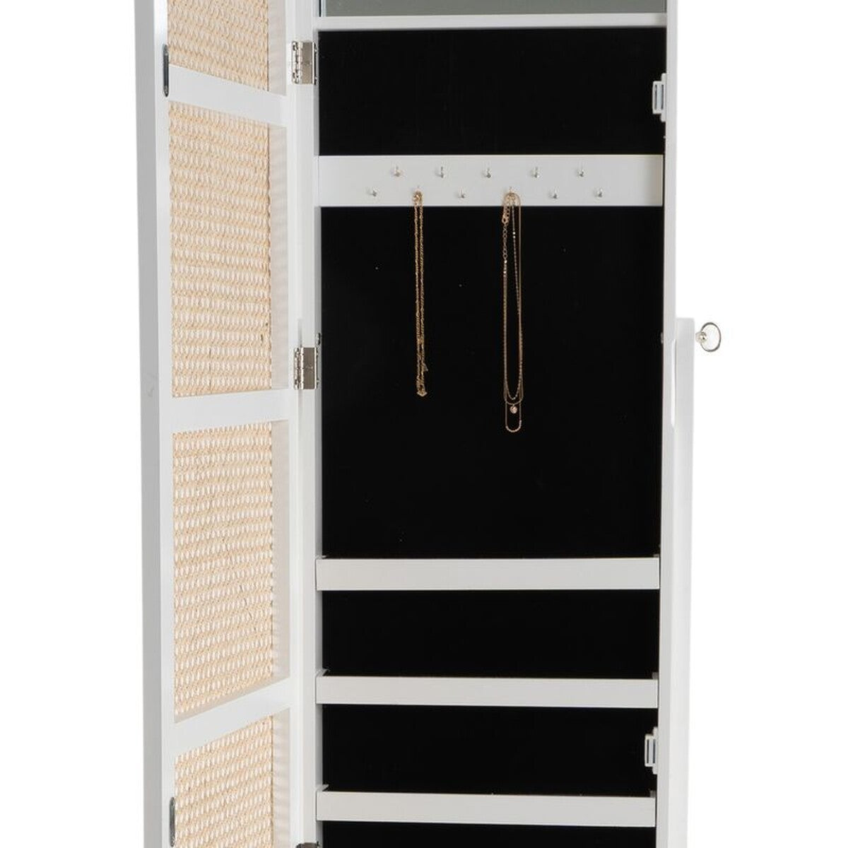 Armario Joyero de Pie Blanco de Ratán - "Caning"