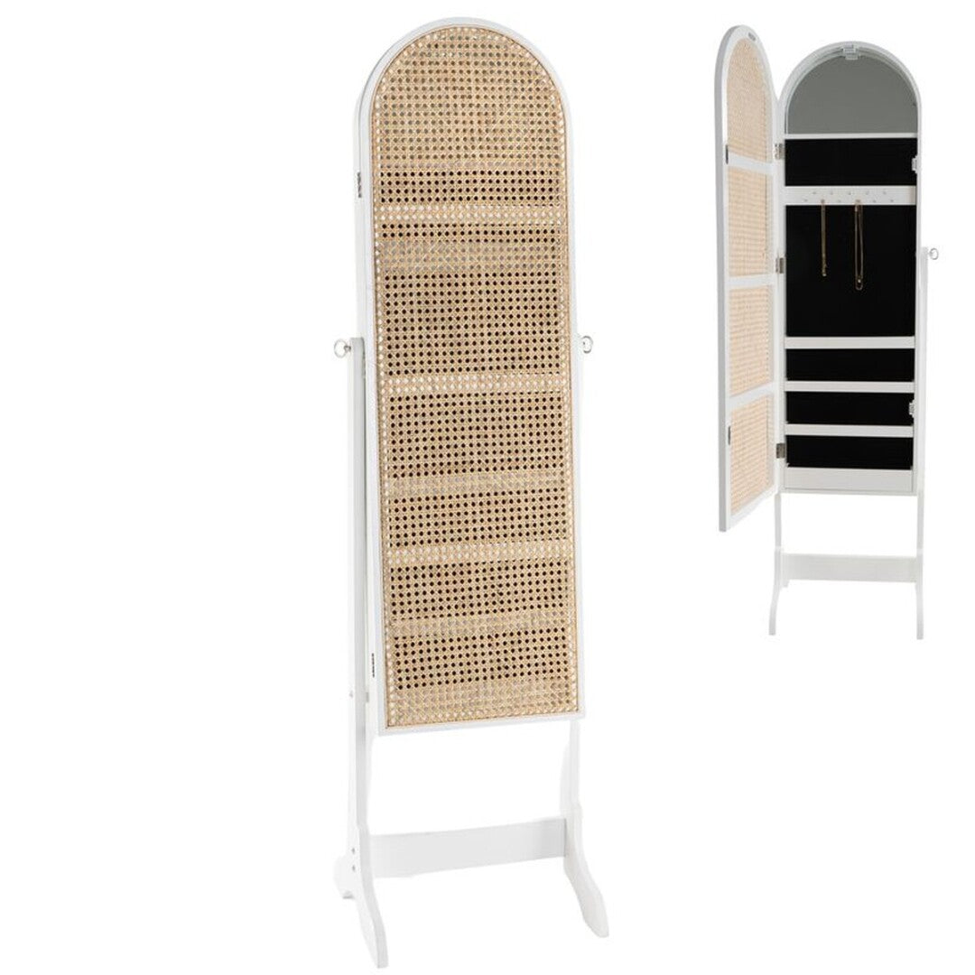 Armario Joyero de Pie Blanco de Ratán - "Caning"