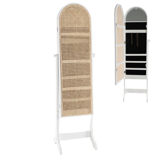 Armario Joyero de Pie Blanco de Ratán - "Caning"