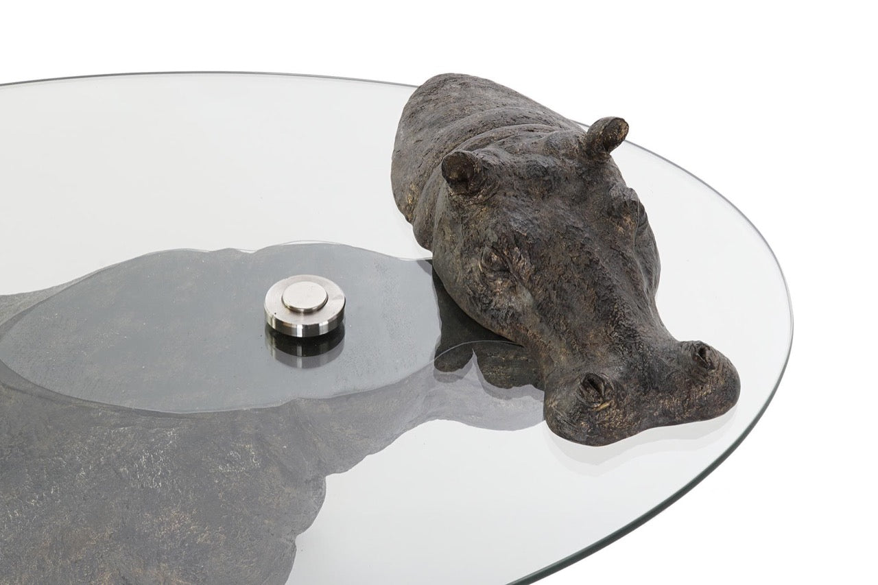Mesa Auxiliar de Cristal - "Hipopótamo Cobre"