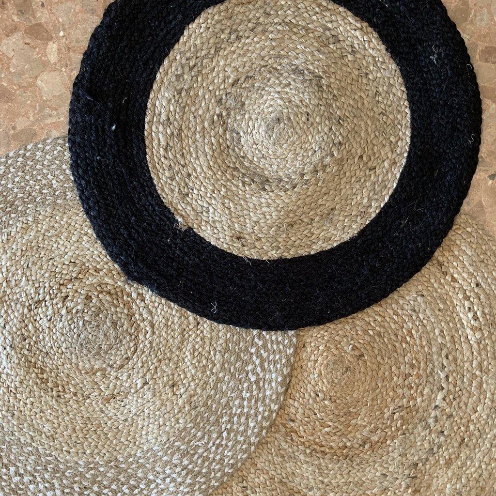 Alfombra redonda de yute en color beige y negro, hecha a mano, alfombra de  piso para decoración del hogar (96 x 96 pulgadas)