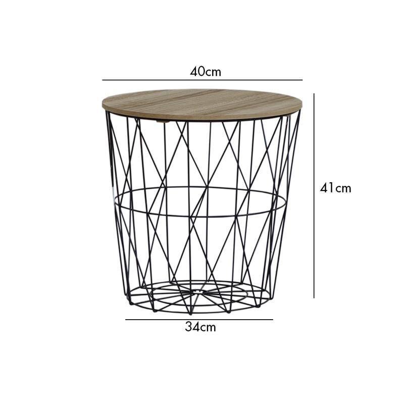 Mesa Auxiliar Negra con tapa de Madera - 40 x 34 x 41cm-ivvidek